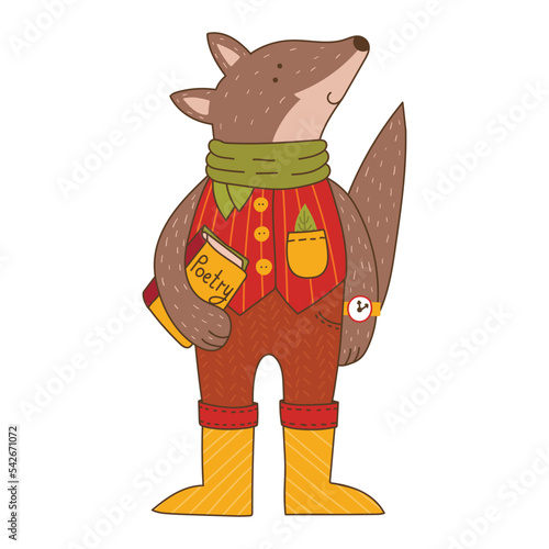 Wolf cute dressed forest animal vector character. Vector illustration