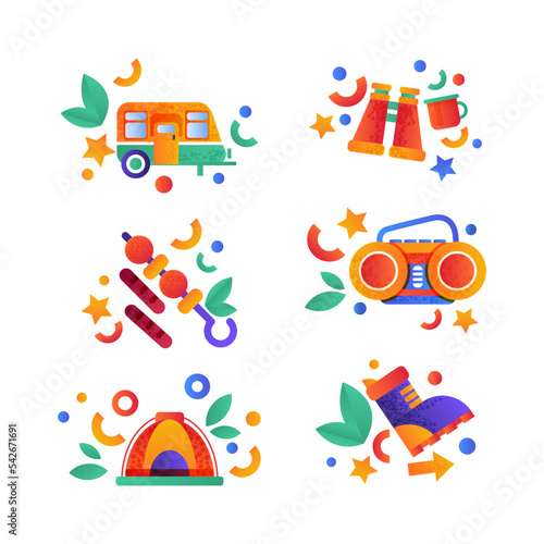 Summer Camping and Vacation with Tourism and Hiking Object Vector Set
