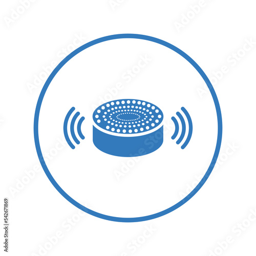 Echo, dot, speaker, Alexa icon. Blue color design.