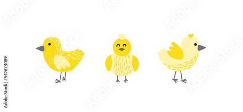 Chick set. Yellow chick. Spring, easter. Little chicken. Nestling. Flat, cartoon, isolated