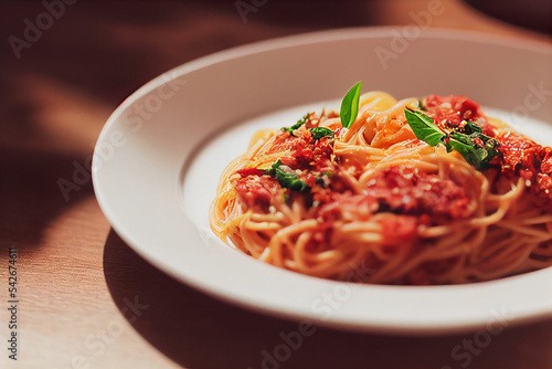 Noodle on plate. delicious italian pasta food. 3d image illustration