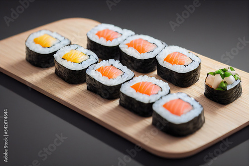 raw sushi roll. Japanese culture. 3d image illustration