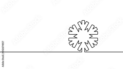 One continuous line festive snowflake. Isolated geometric triangle greeting card. Ice snow crystal light sparkle Christmas New Year template vector illustration