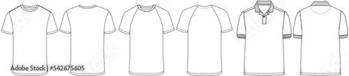 t shirt templates mens plain white blank tops flat sketch vector illustration front and back technical cad drawing.