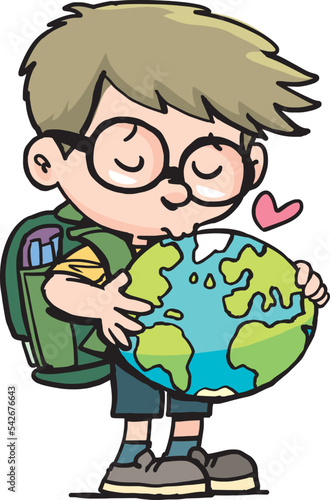 boy kissing planet earth model