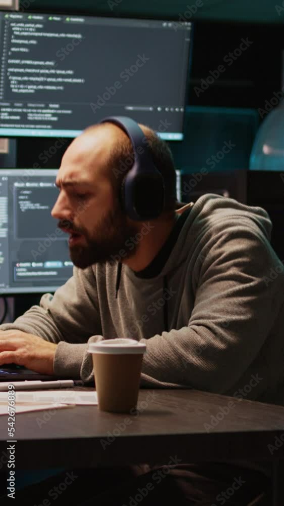 Vertical video: Young adult singing and dancing in agency office ...