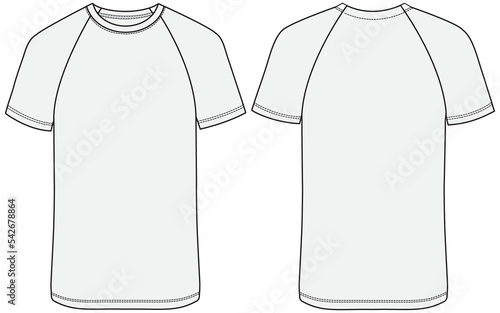 raglan t shirt flat sketch vector illustration. technical cad drawing template. photo