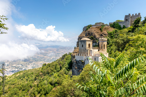 Erice, Sicily, Italy - July 10, 2020: View of Torretta Pepoli and Venere castle in Erice, Sicily photo