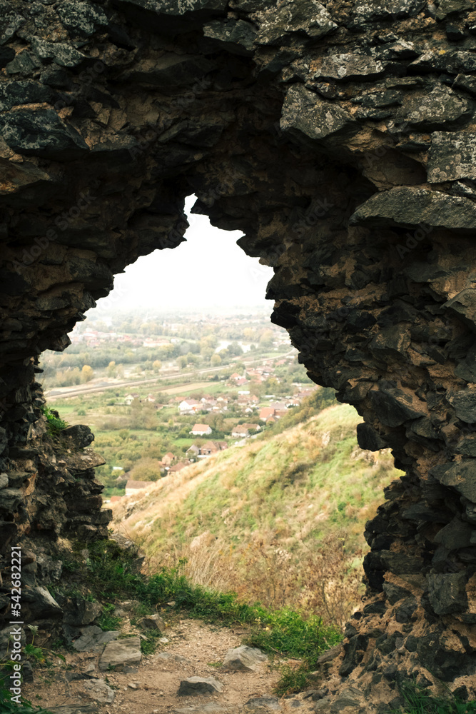 Ruins of medieval mountain Romanian castle Şoimoş Fortress (Cetatea ...