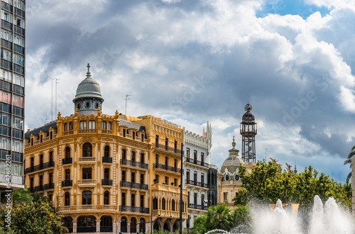 Architecture and buildings over Plaza del Ayuntamiento, Valencia, Spain, Europe photo