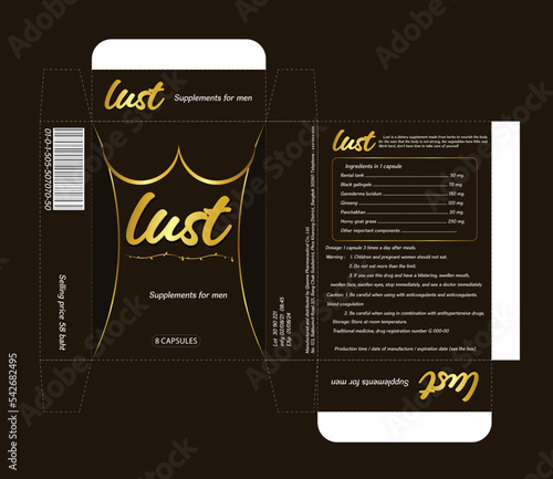 packaging box design men's supplements vector pattern
color theme golden brown