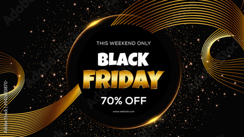  Black friday banner with golden background
