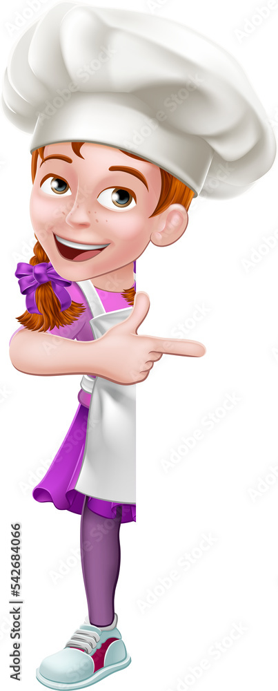 Kid Cartoon Girl Chef Cook Baker Child Sign Kid Cartoon Girl Chef Cook Baker Child Sign
