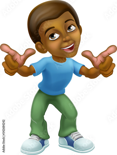 Happy Black Cartoon Boy Chi...