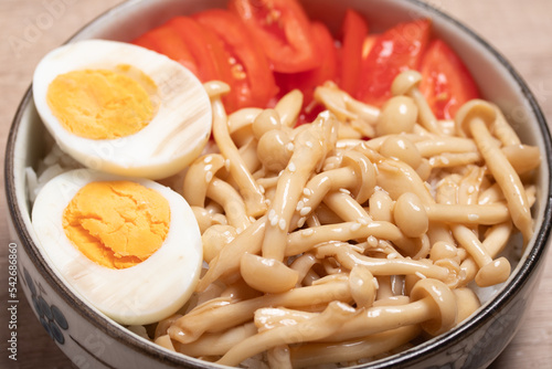 Sauteed Mushrooms with Boiled Eggs and Tomatoes Healthy Food