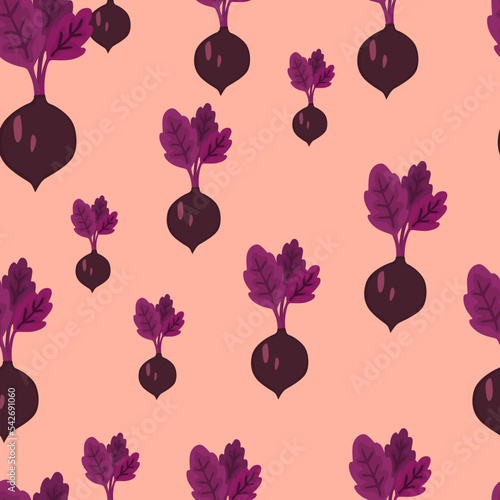 Hand drawn beet seamless pattern. Doodle beetroot wallpaper.