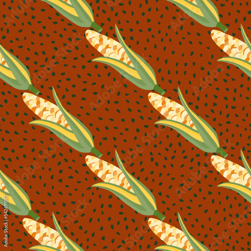 Corn plants seamless pattern. Corn cobs endless wallpaper.
