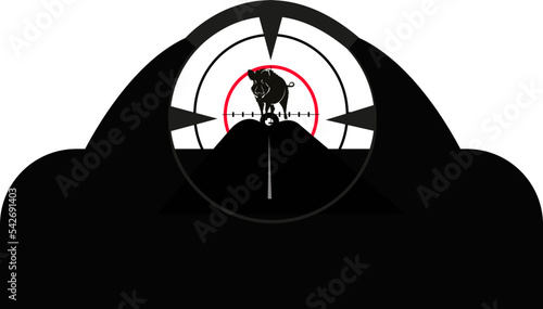 Viseur d'un fusil avec cible et sanglier en ligne de mire
 photo