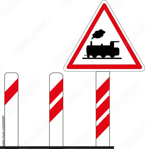 Panneau routier français, passage à niveau sans barrière et balises