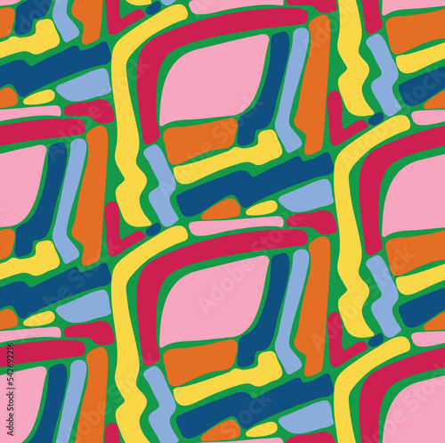 Abstract Hand Drawing Geometric Labyrint Camouflage Shapes Seamless Vector Pattern Isolated Background