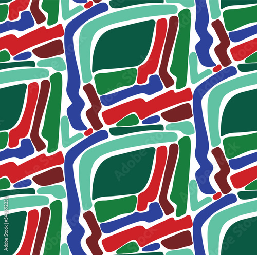 Abstract Hand Drawing Geometric Labyrint Camouflage Shapes Seamless Vector Pattern Isolated Background