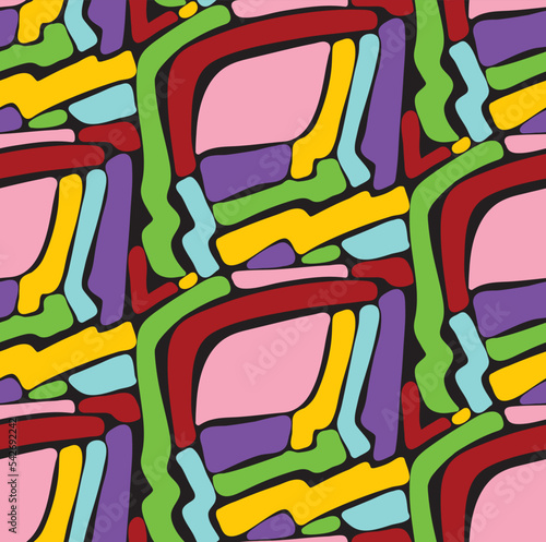 Abstract Hand Drawing Geometric Labyrint Camouflage Shapes Seamless Vector Pattern Isolated Background