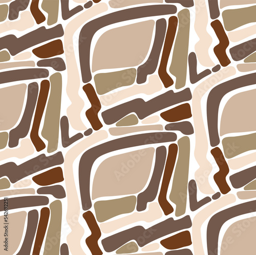 Abstract Hand Drawing Geometric Labyrint Camouflage Shapes Seamless Vector Pattern Isolated Background