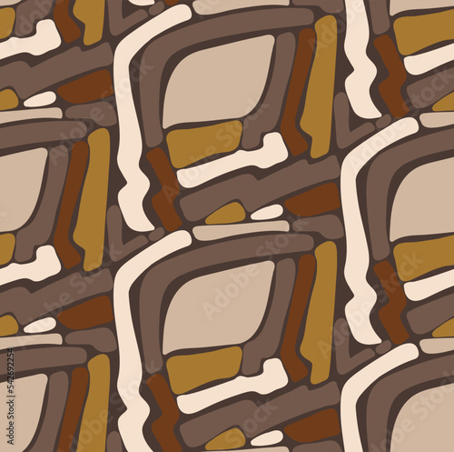 Abstract Hand Drawing Geometric Labyrint Camouflage Shapes Seamless Vector Pattern Isolated Background