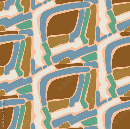 Abstract Hand Drawing Geometric Labyrint Camouflage Shapes Seamless Vector Pattern Isolated Background