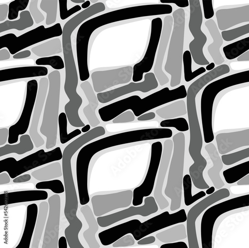 Abstract Hand Drawing Geometric Labyrint Camouflage Shapes Seamless Vector Pattern Isolated Background
