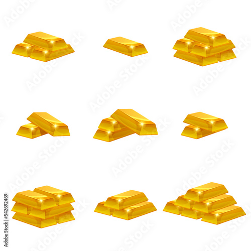 Set of gold bars icon. Collection bullions golden treasury luxury rich