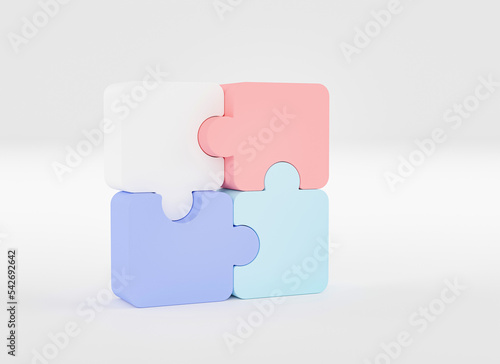 Jigsaw puzzle connecting, Symbol of teamwork, Problem-solving, Cooperation, Partnership, Strategy jigsaw business concept, 3d rendering. © W.bass