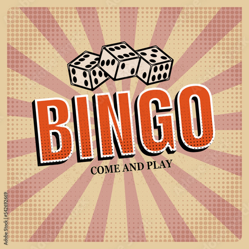 Bingo retro poster, comic, dice. Vector illustration vintage