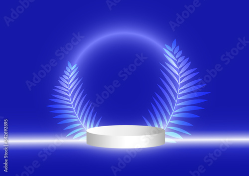 illustration display product pastel  wallpaper business. art abstract white blue leaf neon circle.