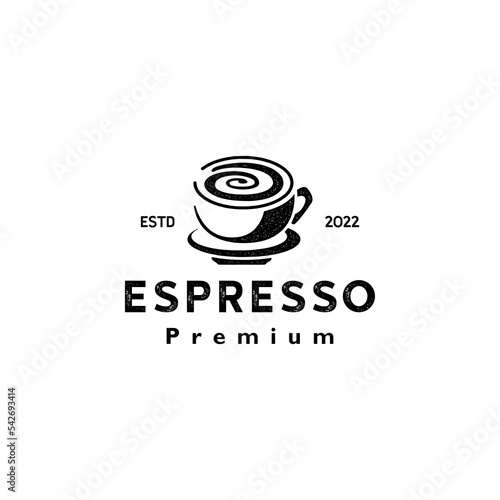 Black Coffee logo design vector template. Grunge textured Coffee shop label