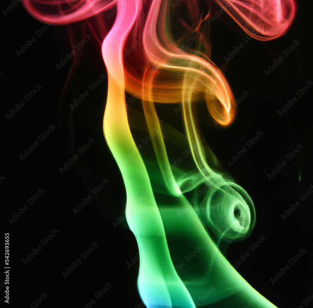 Naklejka premium 漂う虹色の煙,drifting iridescent smoke,smoke light shape fire pattern motion design smooth color incense melodic swirl burning flame transparent background