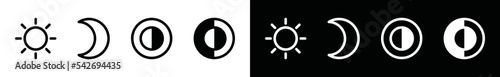 Dark and bright mode button icon vector collection. Day and night screen brightness icon. Appearance sign silhouette. Sun, moon, bright and dark symbol illustration app or website