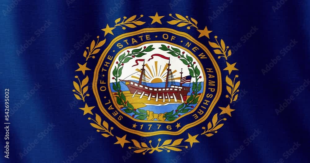 4k seamless loop animation of the New Hampshire flag. New Hampshire's flag backdrop seamless animation. 4k seamless loop animation of the New Hampshire flag. New Hampshire's flag backdrop seamless animation.