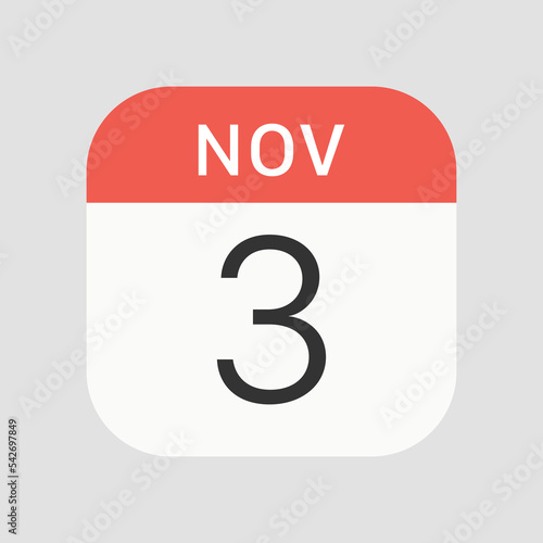 November 3 icon isolated on background. Calendar symbol modern, simple, vector, icon for website design, mobile app, ui. Vector Illustration