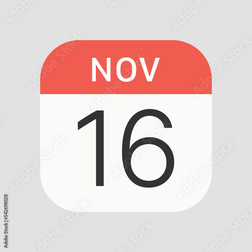 November 16 icon isolated on background. Calendar symbol modern, simple, vector, icon for website design, mobile app, ui. Vector Illustration