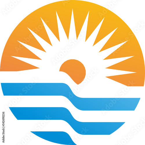 Sun logo. Sunset or Sun appearing retro vintage