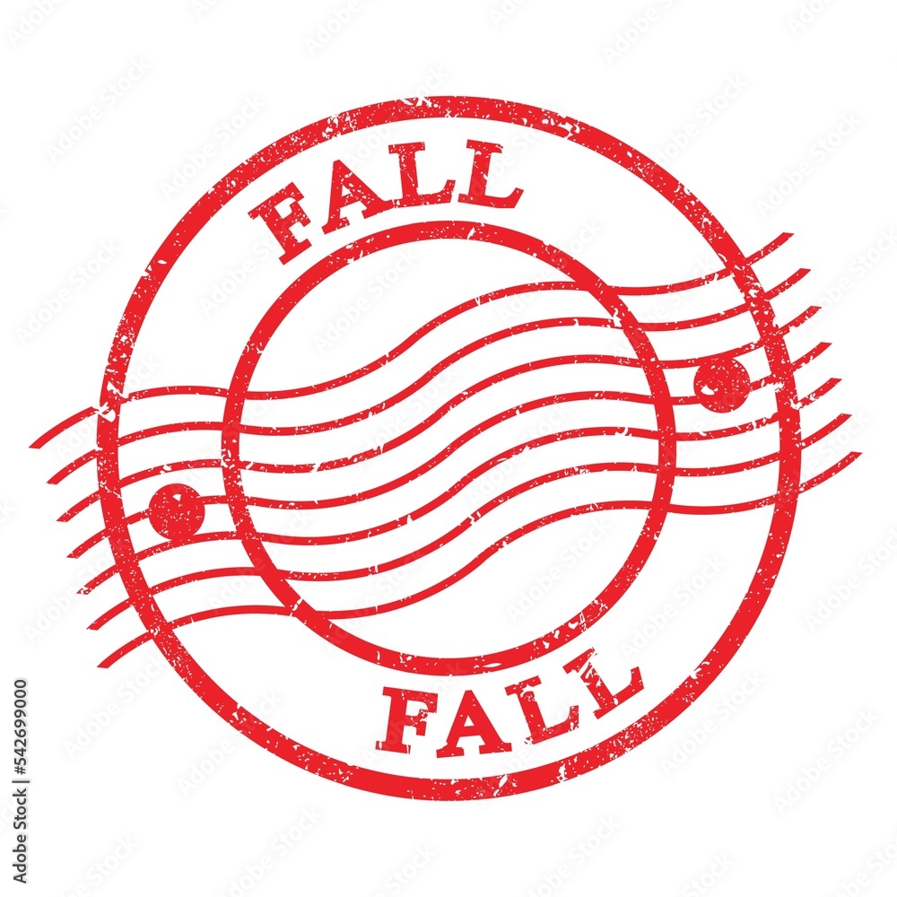 FALL, text written on red postal stamp. FALL, text written on red postal stamp.