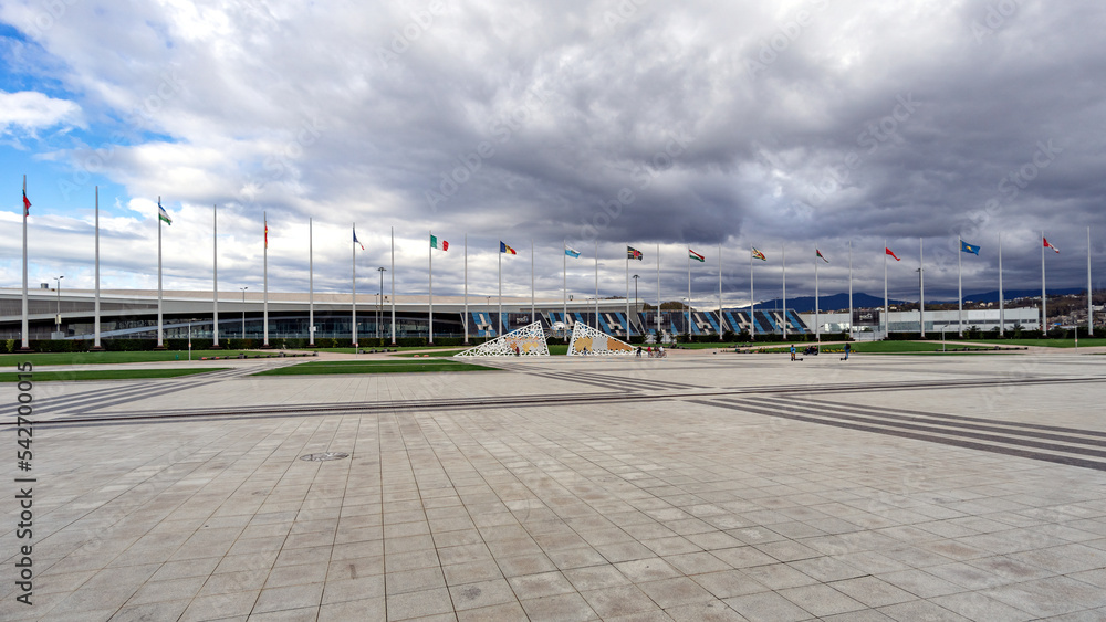 medal square and Olympic torch in Sochi