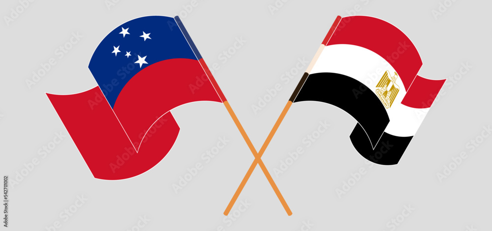 Crossed and waving flags of Samoa and Egypt Crossed and waving flags of Samoa and Egypt