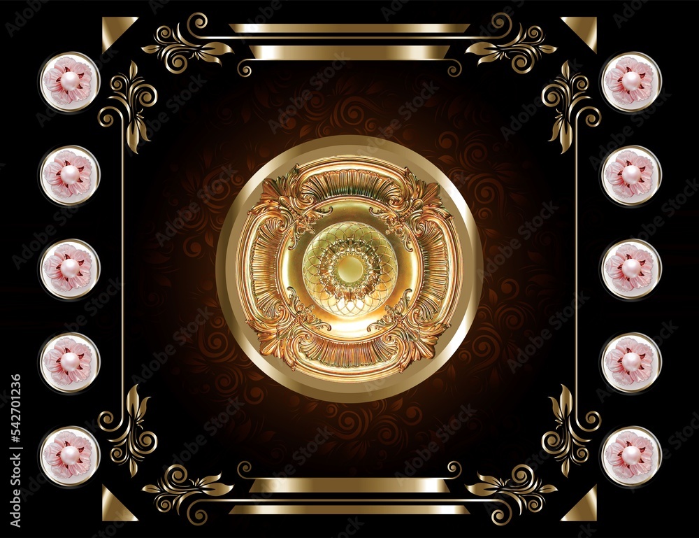 ceiling roof Wallpaper Design with Pink flowers and black or golden