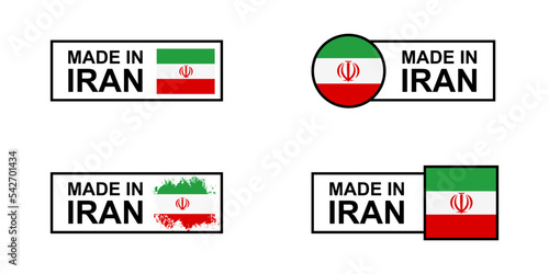 Set of made in the Iran labels, made in the Iran logo, Iranian flag , Iranian product emblem For page, mockup brochure style, banner, idea, cover, booklet, print, flyer, book etc