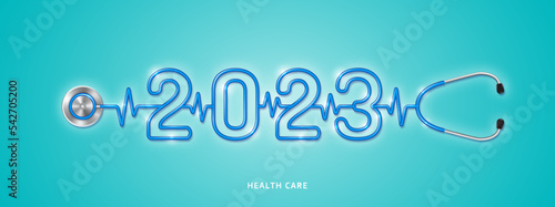 Healthcare and medical stethoscope shape 2023 checkup for healthy