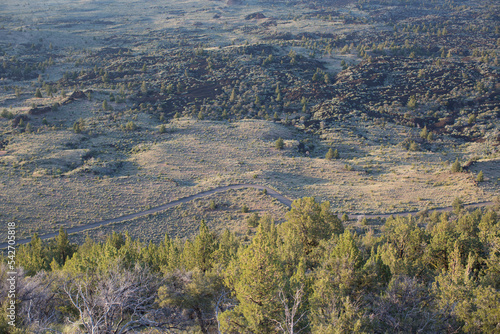 Aerial view of small road in Oregon desert