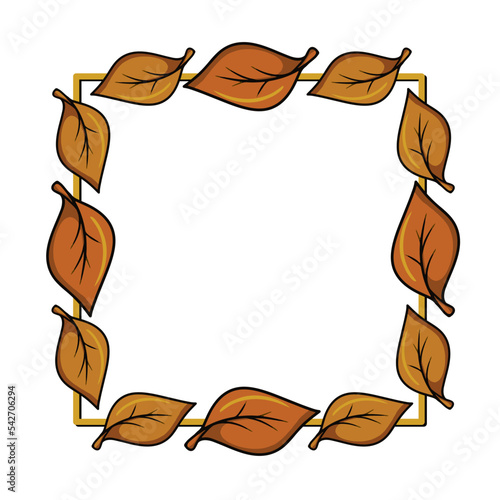 Square frame, Bright orange autumn poplar leaf, leaf fall, copy space, vector cartoon