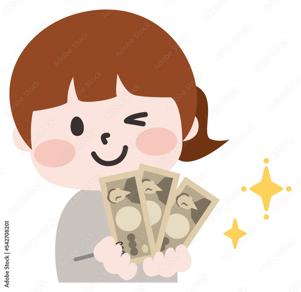 Fototapeta premium お金と女性のイラスト